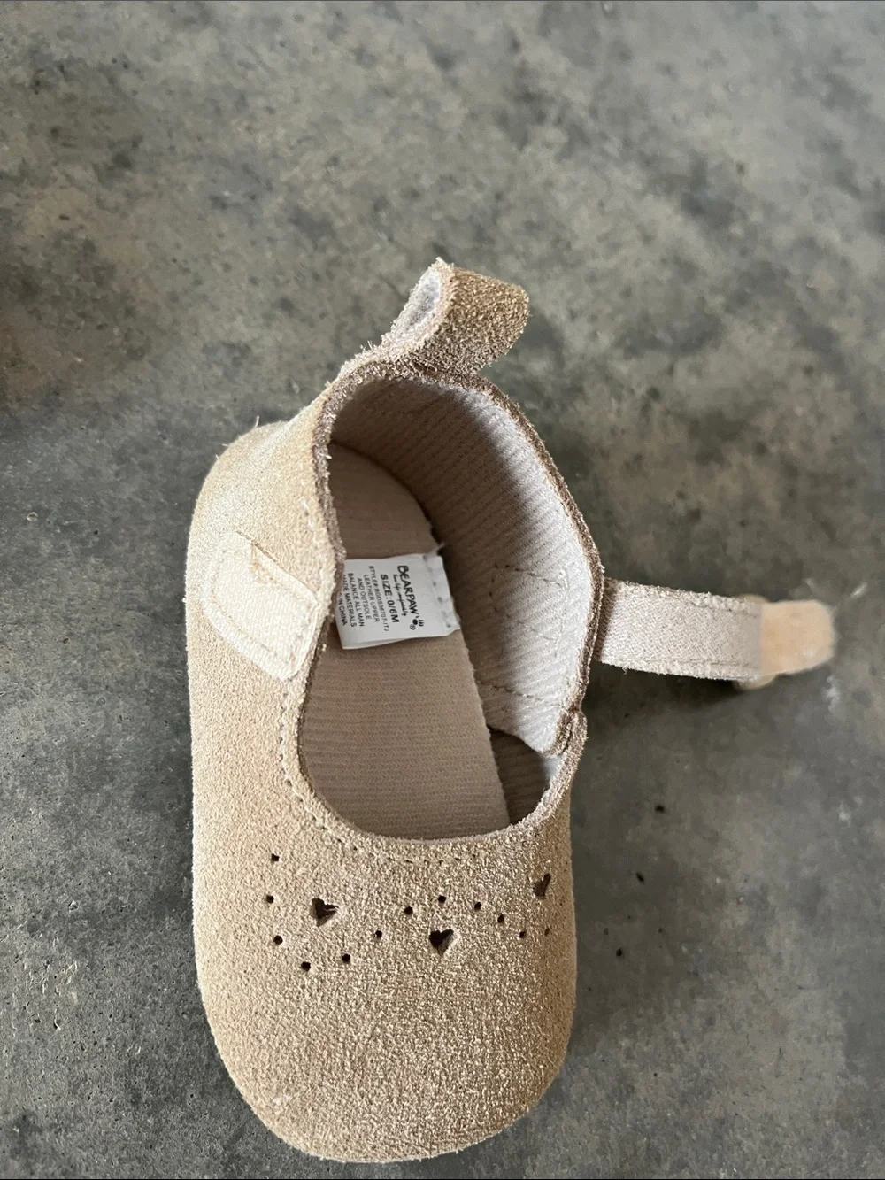 BearPaw Tan Mary Jane Baby Shoes with Heart Cutouts